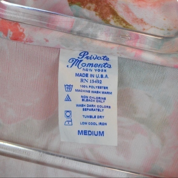 Vintage Rose Pattern Silky Button Down Night Sleep Shirt, Medium - Picture 4 of 8